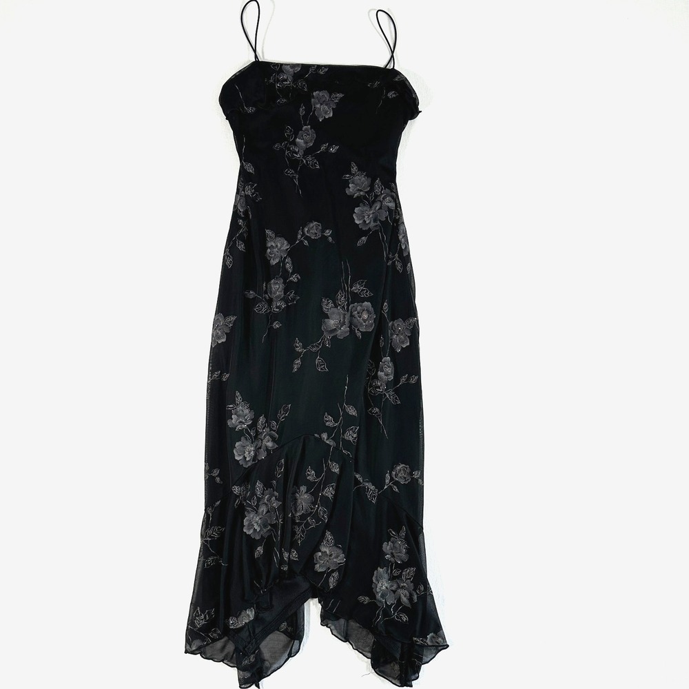 Byer Too! Womens L Vintage 90's Y2K black Sparkle Rose Empire Slip lined Prom